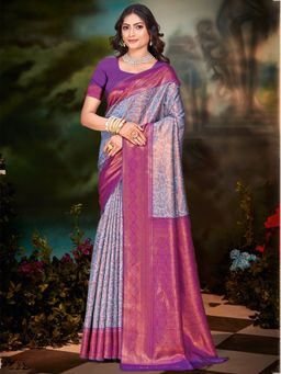 Sangam Prints - Blue Silk Woven Work Traditional Saree with Unstitched Blouse
