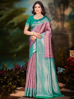 Sangam Prints - Pink Silk Woven Work Traditional Saree with Unstitched Blouse