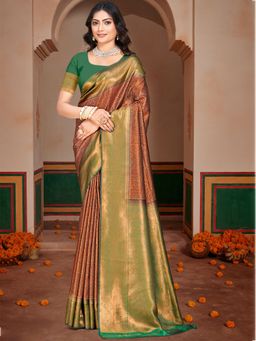 Sangam Prints - Green Silk Woven Work Traditional Saree with Unstitched Blouse
