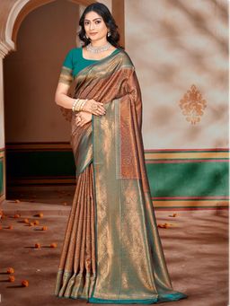 Sangam Prints - Teal Silk Woven Work Traditional Saree with Unstitched Blouse