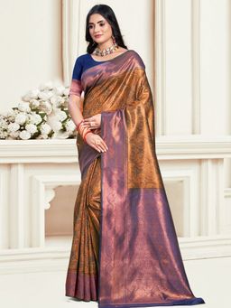 Sangam Prints - Navy Blue Silk Woven Work Traditional Saree with Unstitched Blouse