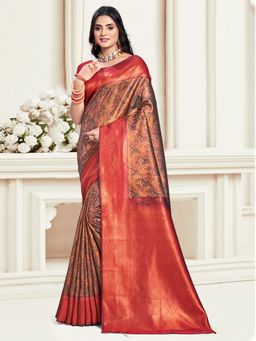 Sangam Prints - Red Silk Woven Work Traditional Saree with Unstitched Blouse