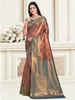 Sangam Prints - Teal Silk Woven Work Traditional Saree with Unstitched Blouse