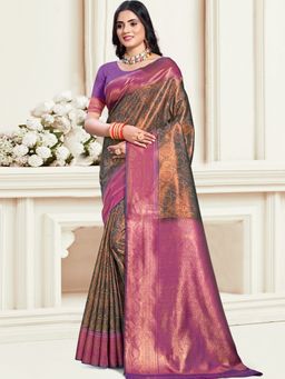 Sangam Prints - Magenta Silk Woven Work Traditional Saree with Unstitched Blouse
