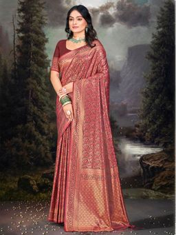 Sangam Prints - Maroon Silk Woven Work Traditional Saree with Unstitched Blouse