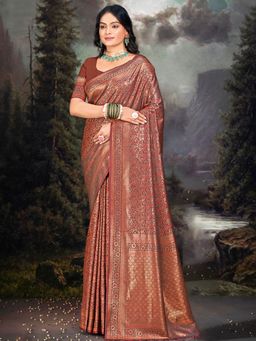 Sangam Prints - Brown Silk Woven Work Traditional Saree with Unstitched Blouse