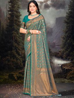 Sangam Prints - Green Silk Woven Work Traditional Saree with Unstitched Blouse