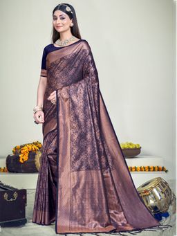 Sangam Prints - Navy Blue Silk Woven Work Traditional Saree with Unstitched Blouse