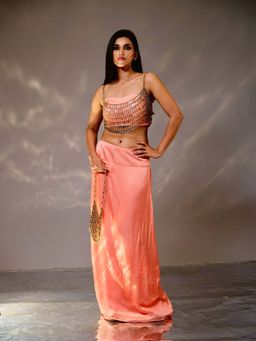 Tussya by Shreya - Peach Sutara Bustier And Skirt
