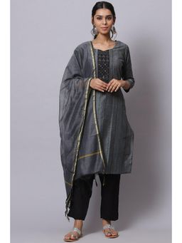 Biba - Blue Silk Blend Unstitched Dress Material Suit Set