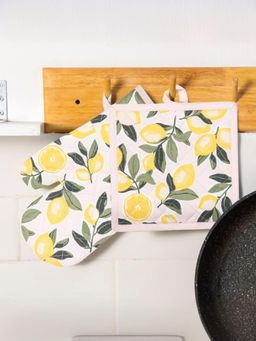 Anko - Oven Gloves and Pot Holder 100% Cotton Lemon Print