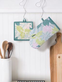 Anko - Oven Gloves and Pot Holder 100% Cotton Foliage Print