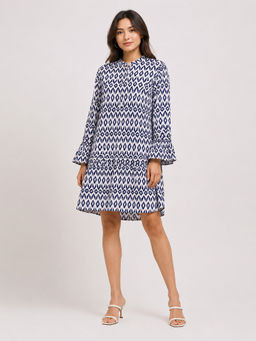 Scoup - Blue Printed Full Sleeves Dress