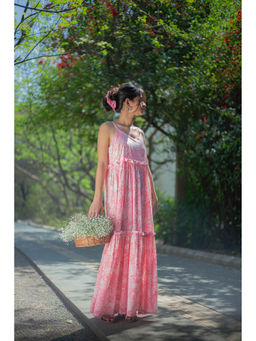 ODHANON - Women's Pink Flare Maxi Dress