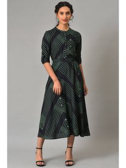 W - Black Printed Dress with Belt (Set of 2)