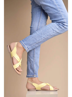 Shoetopia - Cross Strap Yellow Flat Sandals