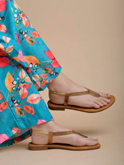 Shoetopia - Metallic Ethnic Copper Flat Sandals Copper