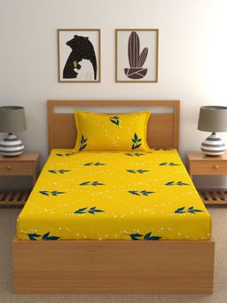 Home Ecstasy - Cotton Bedsheet with 1 Pillow Cover - Yellow (Single)