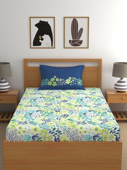 Home Ecstasy - Cotton Bedsheet with 1 Pillow Cover - Blue (Single)