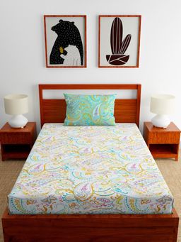 Home Ecstasy - Cotton Bedsheet with 1 Pillow Cover - Sea Green (Single)