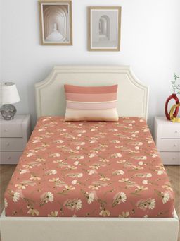 Dreamscape - Cotton Bedsheet with 1 Pillow Cover - Peach (Single)