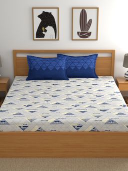 Home Ecstasy - Cotton Bedsheet with 2 Pillow Covers - Blue (Double)