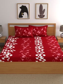 Dreamscape - Cotton Bedsheet with 2 Pillow Covers - Red (Double)