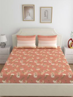 Dreamscape - Cotton Bedsheet with 2 Pillow Covers - Peach (Double)