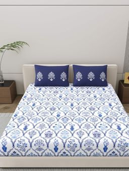 Home Ecstasy - Cotton Bedsheet with 2 Pillow Covers - Blue (King)