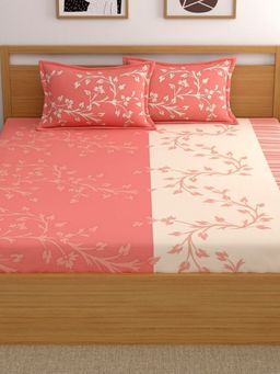 Dreamscape - Cotton Bedsheet with 2 Pillow Covers - Peach (King)