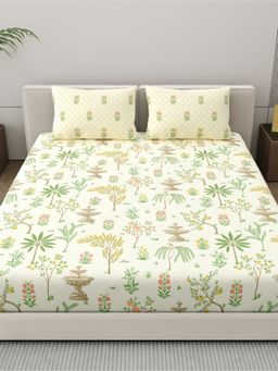 Dreamscape - Cotton Bedsheet with 2 Pillow Covers - Cream (King)