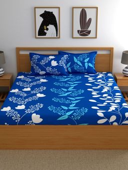 Home Ecstasy - Cotton Fitted Bedsheet with 2 Pillow Covers - Blue (King)