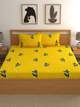 Home Ecstasy - Cotton Fitted Bedsheet with 2 Pillow Covers - Yellow (King)