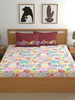 Home Ecstasy - Cotton Fitted Bedsheet with 2 Pillow Covers - Multi-Color (King)
