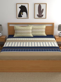 Home Ecstasy - Cotton Fitted Bedsheet with 2 Pillow Covers - Navy Blue (King)