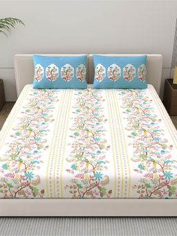 Dreamscape - Cotton Fitted Bedsheet with 2 Pillow Covers - Beige (King)