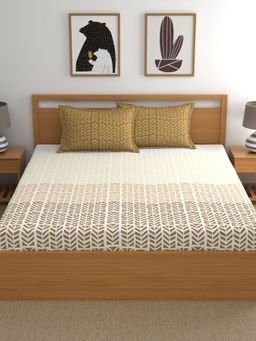 Home Ecstasy - Cotton Fitted Bedsheet with 2 Pillow Covers - Brown (King)