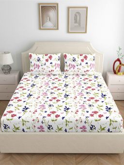 Home Ecstasy - Cotton Fitted Bedsheet with 2 Pillow Covers - White (King)