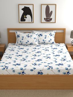 Home Ecstasy - Cotton Fitted Bedsheet with 2 Pillow Covers - White (King)