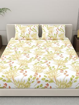 Home Ecstasy - Cotton Fitted Bedsheet with 2 Pillow Covers - White (King)