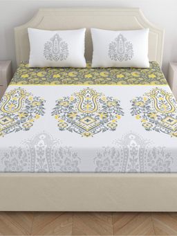 Dreamscape - Cotton Fitted Bedsheet with 2 Pillow Covers - Grey (King)