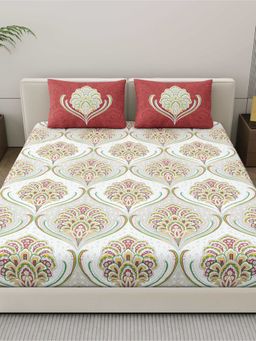 Dreamscape - Cotton Fitted Bedsheet with 2 Pillow Covers - Maroon (King)