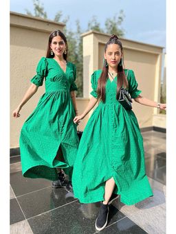 DIMPLE DESIGN STUDIO - Green Schiffli Cotton Maxi Dress