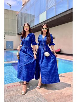 DIMPLE DESIGN STUDIO - Ink Blue Schiffli Cotton Maxi Dress