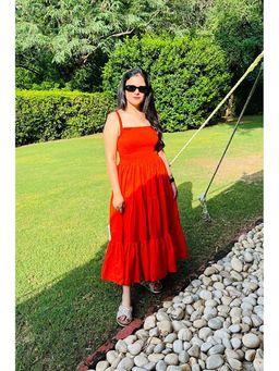 DIMPLE DESIGN STUDIO - Fanta Orange Frill Midi Dress