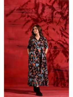 DIMPLE DESIGN STUDIO - Black Multicolor Maxi Shirt Dress