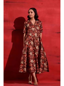 DIMPLE DESIGN STUDIO - Red Glaze Cotton Midi Shirt Dress