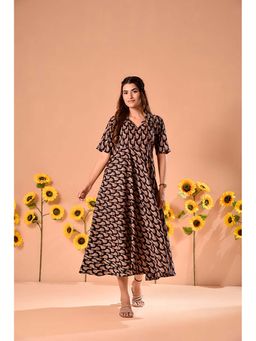 DIMPLE DESIGN STUDIO - Black Giraffe Cotton Shirt Maxi Dress