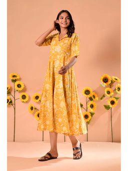 DIMPLE DESIGN STUDIO - Elena Yellow Cotton Shirt Midi Dress