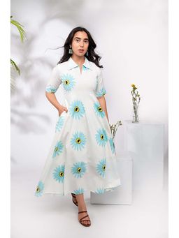 DIMPLE DESIGN STUDIO - White Daisy Midi Shirt Dress